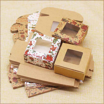 10 τμχ χάρτινο Kraft Κουτί ζαχαρωτών Καλά Χριστούγεννα Κουτί εκτύπωσης Κουτί δώρων με παράθυρο μαρμάρινο ύφος Συσκευασία κουτί για το σπίτι Διακόσμηση γαμήλιου πάρτι