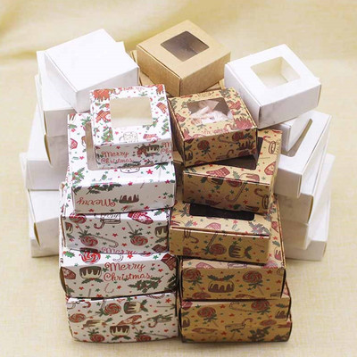 10 бр. Кутия за бонбони от крафт хартия Merry Christmas Print Box Кутия за подаръци с прозорец Кутия в стил мрамориране Кутия за домашен декор за сватбено тържество