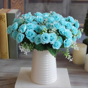 15 глави Мини рози Изкуствено цвете Оформление на сватбена сцена Цветя Бюро за всекидневна Декорация на дома Фалшиви аксесоари за цветя