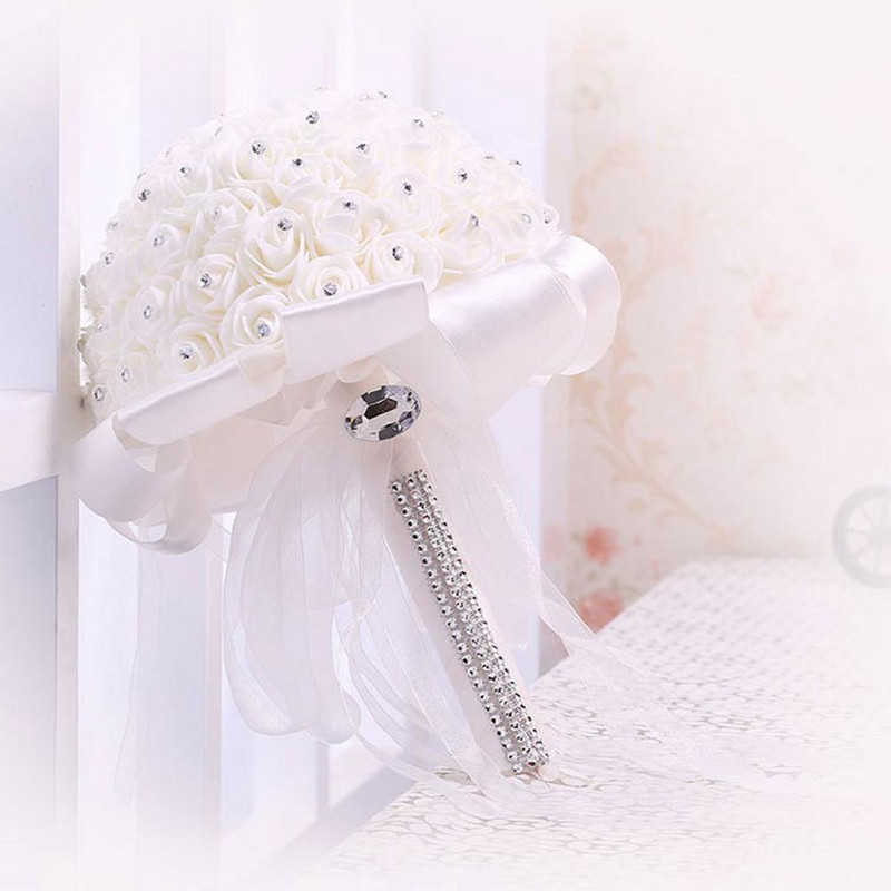 Vestuvių puokštė Romantiška Dirbtinė nuotakos puokštė nuotakai Pamergei Putų rožių gėlių krištolinė puokštė vestuvių dekoravimui