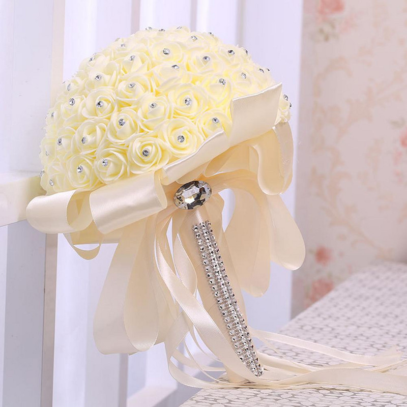 Vestuvių puokštė Romantiška Dirbtinė nuotakos puokštė nuotakai Pamergei Putų rožių gėlių krištolinė puokštė vestuvių dekoravimui