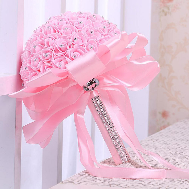 Vestuvių puokštė Romantiška Dirbtinė nuotakos puokštė nuotakai Pamergei Putų rožių gėlių krištolinė puokštė vestuvių dekoravimui