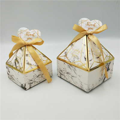 Dovanų dėžutė Vestuvių reikmenys Vakarėlio saldainių dėžutė kūdikių dušo popierinės šokoladinės dėžutės Naujos prizminės kūrybinės bronzinės pakavimo dėžutės