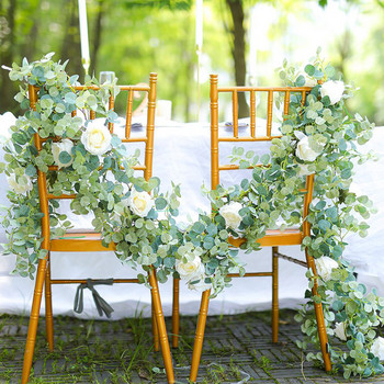 Γιρλάντα 2M τεχνητό ευκάλυπτο με λευκά τριαντάφυλλα Τεχνητά λουλούδια φυτά πρασίνου αμπέλου για διακόσμηση πάρτι τοίχου δωματίου γάμου
