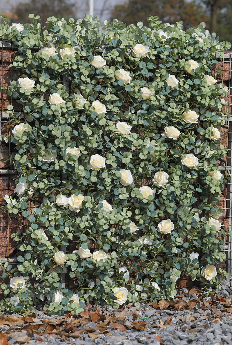 2M изкуствен гирлянд от евкалипт с бели рози Изкуствени цветя Лоза Зеленина Растения за сватбена стая Стенен парти Декор