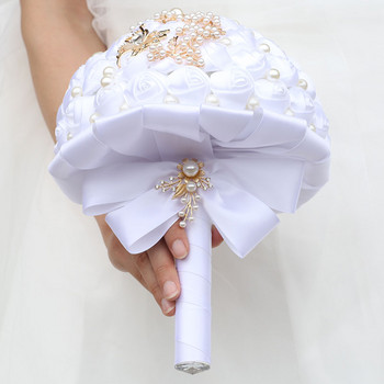 Πολυτελείς καθαρές λευκές ανθοδέσμες γάμου για νύφη και παράνυμφο Εξαιρετικές κορδέλες από στρας, χειροποίητα σκηνικά γάμου