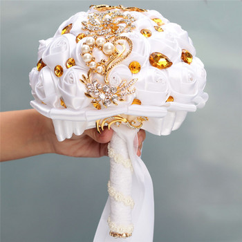 Луксозни чисто бели сватбени букети за булка и шаферка Изящна панделка с кристали Роза Ръчно изработени сватбени реквизити
