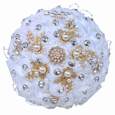 Πολυτελείς καθαρές λευκές ανθοδέσμες γάμου για νύφη και παράνυμφο Εξαιρετικές κορδέλες από στρας, χειροποίητα σκηνικά γάμου