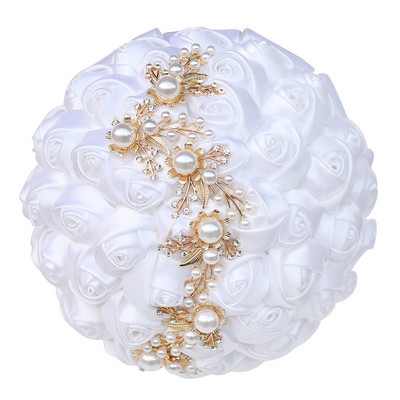 Πολυτελείς καθαρές λευκές ανθοδέσμες γάμου για νύφη και παράνυμφο Εξαιρετικές κορδέλες από στρας, χειροποίητα σκηνικά γάμου