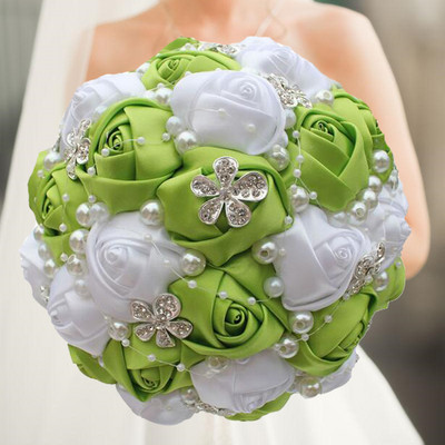 Kollased kuningsinised pulmakimbud kristallist pruudikimpudega pruutneitsi kunstsatiinroosid pruutlilled