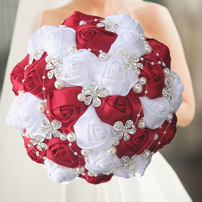 Kollased kuningsinised pulmakimbud kristallist pruudikimpudega pruutneitsi kunstsatiinroosid pruutlilled