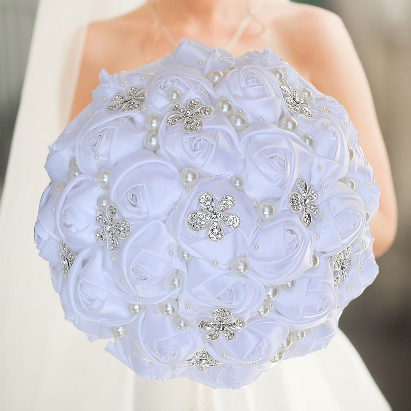 Kollased kuningsinised pulmakimbud kristallist pruudikimpudega pruutneitsi kunstsatiinroosid pruutlilled