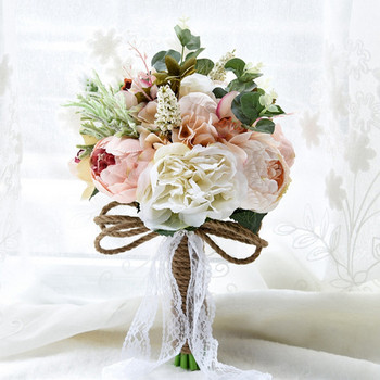 Изкуствен божур Букет от рози за булката Шаферка Ръчно изработен сватбен букет Копринен булчински букет с цвете