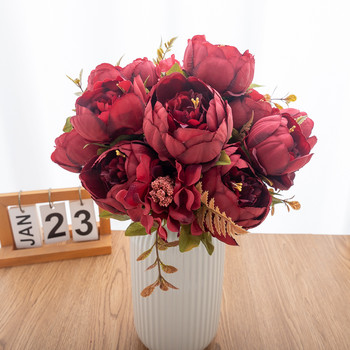 Винтидж изкуствено цвете Класически божур в европейски стил Висококачествена ярка роза Домашно парти Копринен сватбен банкет Декорация на маса