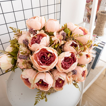 Винтидж изкуствено цвете Класически божур в европейски стил Висококачествена ярка роза Домашно парти Копринен сватбен банкет Декорация на маса