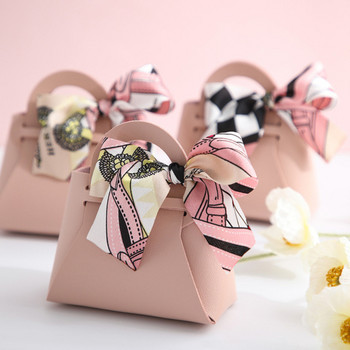 5PCS Кожени торбички за подаръци Сватбена подаръчна чанта за гости Мини ръчна чанта с панделка Кутия за опаковане на бонбони Eid Distributions Party Decor
