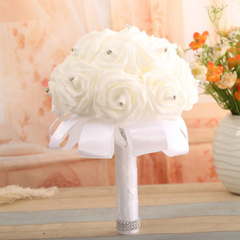 1 τεμ. Τεχνητό λουλούδι τριαντάφυλλο Bridesmaid Wedding Foam Flowers Rose Bridal Bouquet Κορδέλα Fake Wedding Bouquet Boho Style for Home