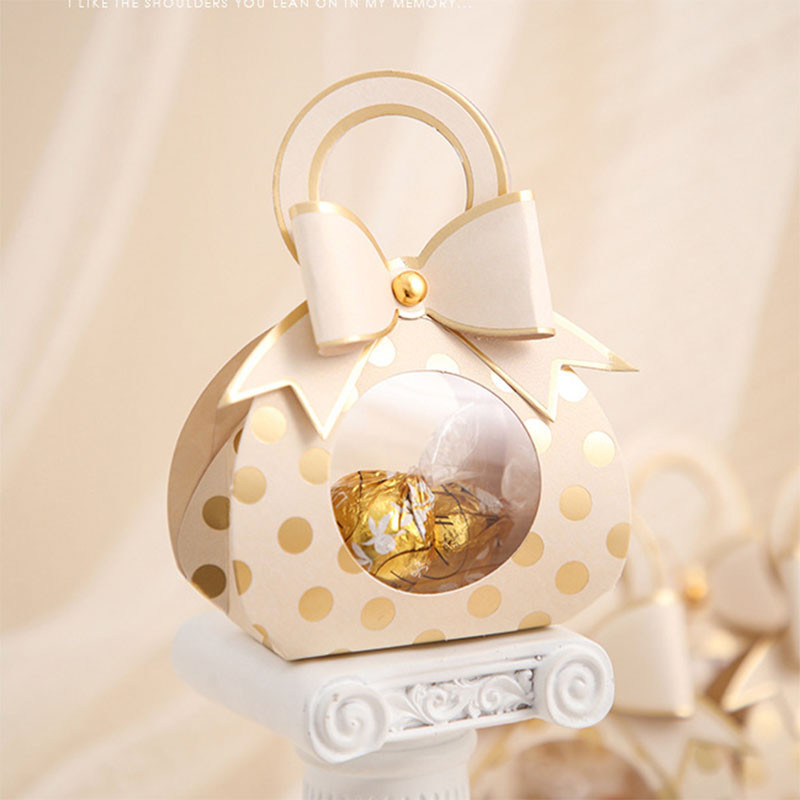 10 τμχ/παρτίδα Μπλε ροζ Μπομπονιέρες Γάμου Κουτιά δώρου Διαφανές παράθυρο Κουτί συσκευασίας καραμέλας Kraft Paper Dragees Box with Handle