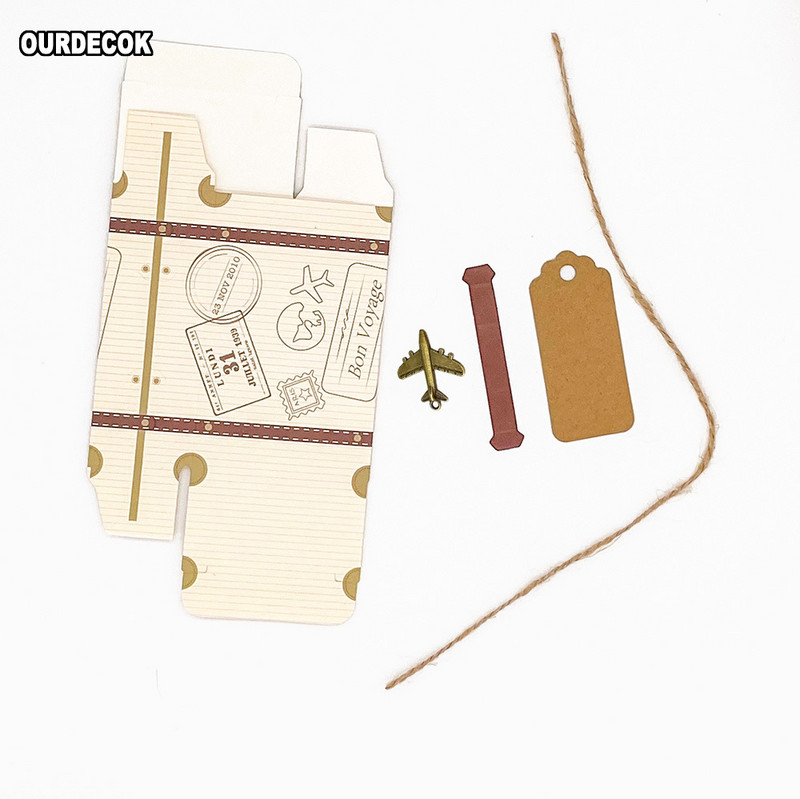 Kohvri kommikarbid Reisimine Klassikaline elegantne teema kinkekarp Pulma-sünnipäevapeo teenetekarbid lennuki rippumisega