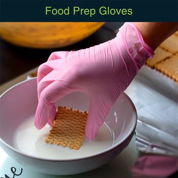 100PCS розови нитрилни ръкавици за еднократна употреба без латекс, водоустойчиви антистатични издръжливи универсални работни ръкавици Кухненски инструменти за готвене