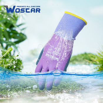 Работни ръкавици Purple Polyester Grey Latex Glove Wostar Protective for work Garden Durable Non-slip Waterproof Gardening Gloves