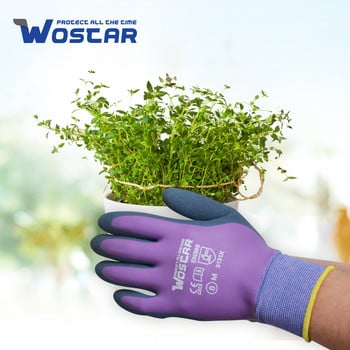 Работни ръкавици Purple Polyester Grey Latex Glove Wostar Protective for work Garden Durable Non-slip Waterproof Gardening Gloves