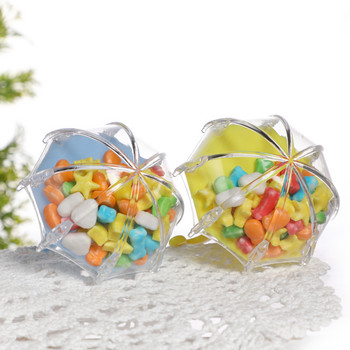 6Pcs Мини пластмасова кутия за бонбони във формата на чадър Многоцветна кутия за бонбони Сватба, рожден ден Коледно парти Baby Shower Кутия за подарък Опаковка