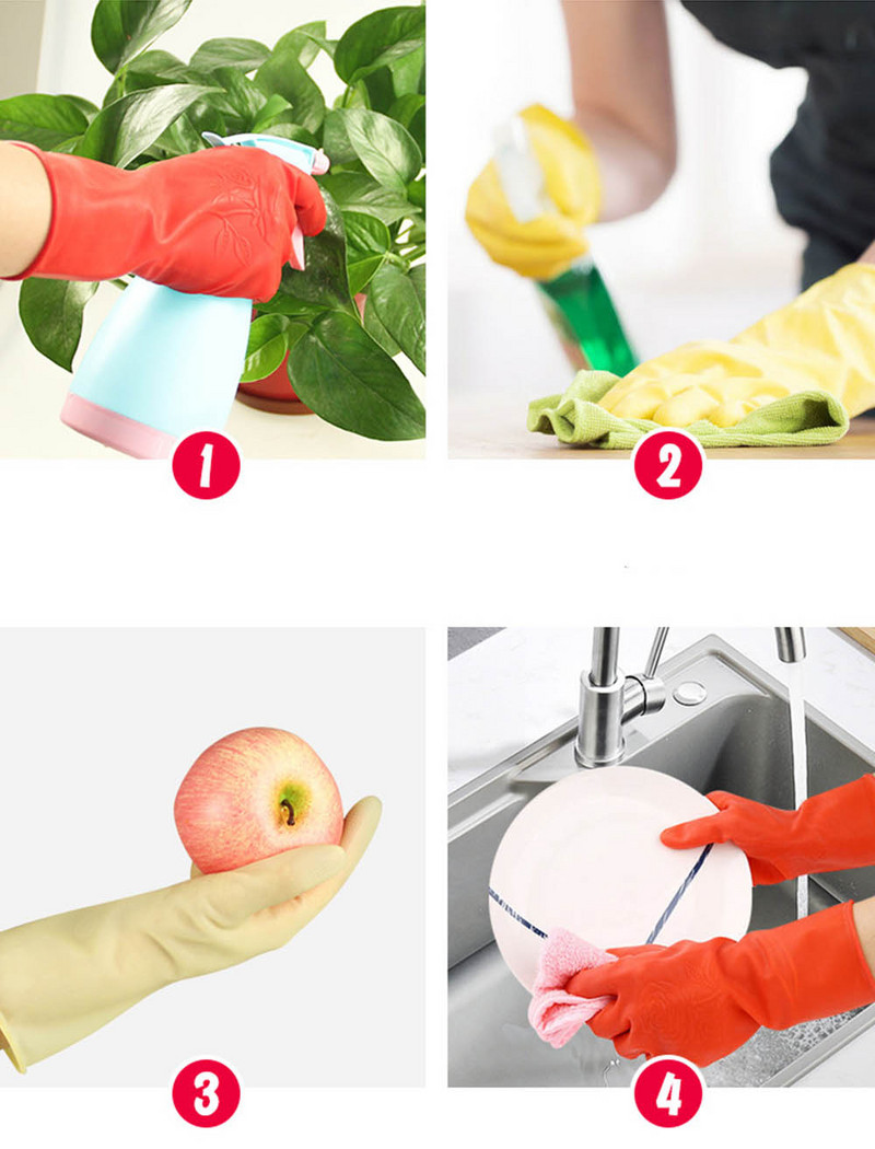 Vastupidavad majapidamiskindad Nõude ja pesu Kummiga paksendatud puhastuslatekskindad happe- ja leelisekindlad hea kvaliteediga kindad