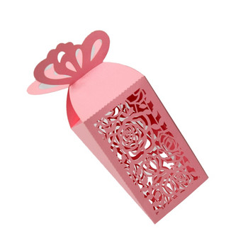 Laser Window Grille Rose Boxes for Candy Triangle Paper Butterfly Packaging Box Χονδρική για γαμήλιο πάρτι Πρωτοχρονιάτικη διακόσμηση