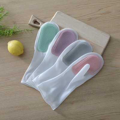 Multifunctional Magic Brush Dishwashing Glove Rubber Kitchen Housework Cleaning Silicone Waterproof Gloves