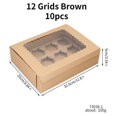 10 vnt Kraft popierinių keksiukų pakavimo dėžutė su langu Kartoninis pyragas Blynai sausainiai Saldainių dėžutė Vestuvių vakarėlio gimtadienio dovana 4 dydžiai