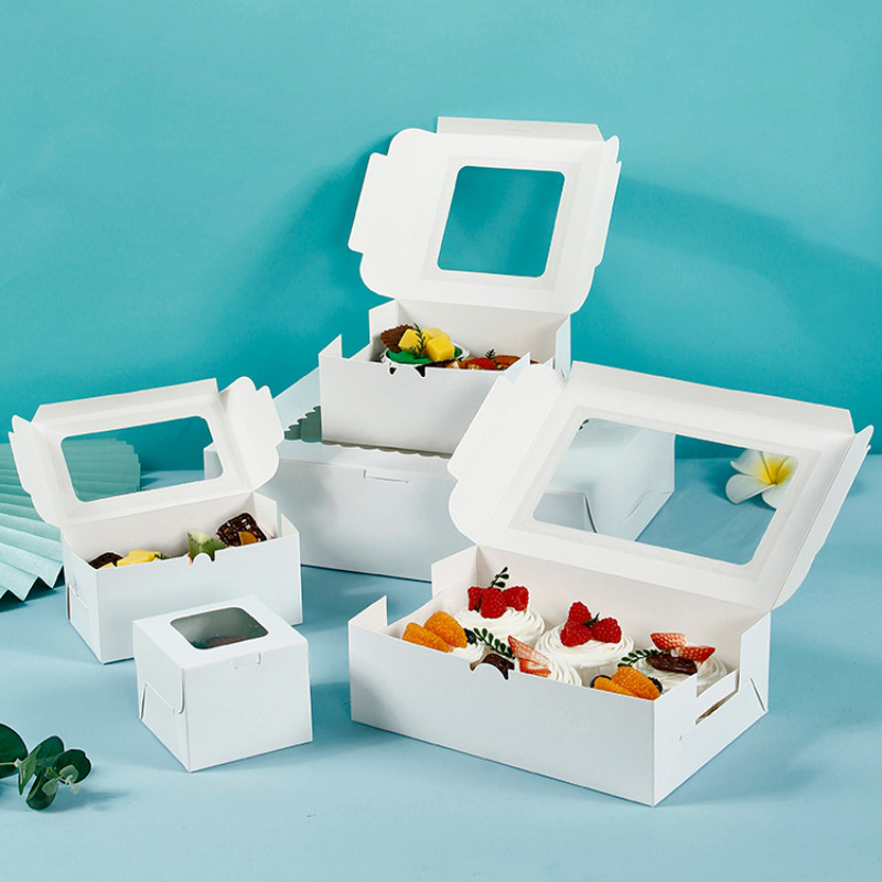 10 vnt Kraft popierinių keksiukų pakavimo dėžutė su langu Kartoninis pyragas Blynai sausainiai Saldainių dėžutė Vestuvių vakarėlio gimtadienio dovana 4 dydžiai