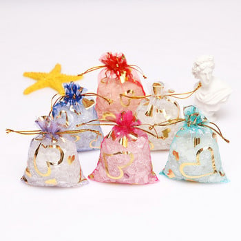 50 бр. Hearts Design Organza Bags Drawable Wedding Party Decoration Gifts торбички Чанти за опаковане на бижута 7*9/9*12/11*16cm