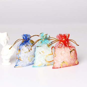 50 бр. Hearts Design Organza Bags Drawable Wedding Party Decoration Gifts торбички Чанти за опаковане на бижута 7*9/9*12/11*16cm