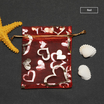 50 tk Südamekujundus Organza kotid Joonistatavad pulmapeokaunistused Kinkekotid Kotid Ehted Pakendikotid 7*9/9*12/11*16cm