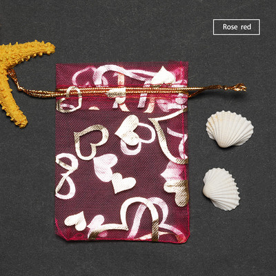 50 tk Südamekujundus Organza kotid Joonistatavad pulmapeokaunistused Kinkekotid Kotid Ehted Pakendikotid 7*9/9*12/11*16cm