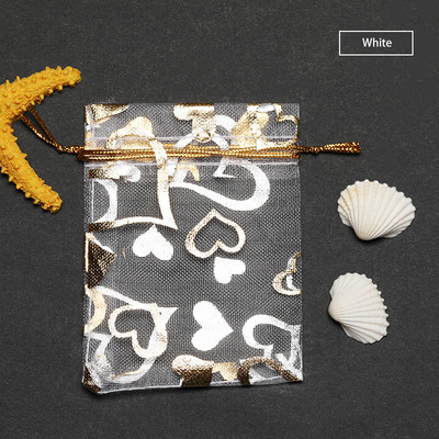 50 tk Südamekujundus Organza kotid Joonistatavad pulmapeokaunistused Kinkekotid Kotid Ehted Pakendikotid 7*9/9*12/11*16cm