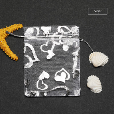 50 tk Südamekujundus Organza kotid Joonistatavad pulmapeokaunistused Kinkekotid Kotid Ehted Pakendikotid 7*9/9*12/11*16cm