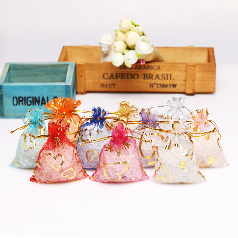 50 tk Südamekujundus Organza kotid Joonistatavad pulmapeokaunistused Kinkekotid Kotid Ehted Pakendikotid 7*9/9*12/11*16cm