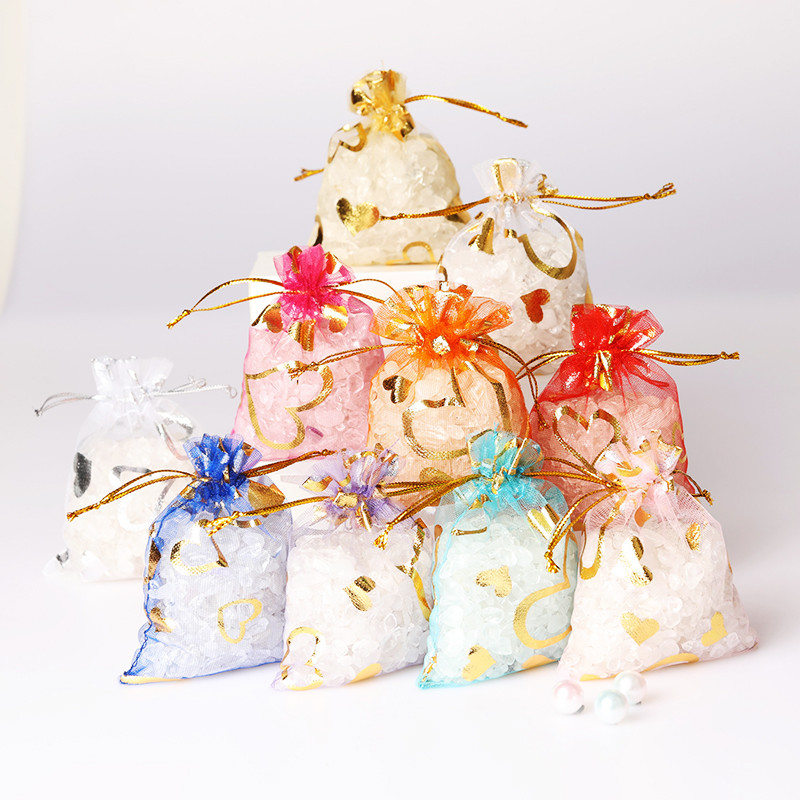 50 tk Südamekujundus Organza kotid Joonistatavad pulmapeokaunistused Kinkekotid Kotid Ehted Pakendikotid 7*9/9*12/11*16cm