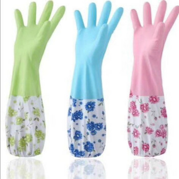 Ръкавица за почистване на съдове Издръжливи водоустойчиви почистващи гумени ръкави с дълги ръкави за миене на съдове Кадифена подплата Домакински ръкавици