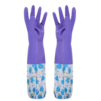 Ръкавица за почистване на съдове Издръжливи водоустойчиви почистващи гумени ръкави с дълги ръкави за миене на съдове Кадифена подплата Домакински ръкавици