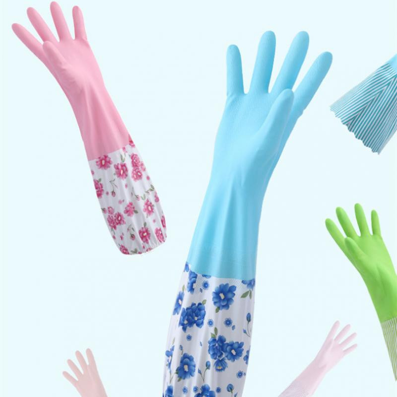 Indų plovimo valymo pirštinės Patvarios vandeniui atsparios valymo guminės ilgos rankovės indų plovimui Aksominis pamušalas Buitinė pirštinė