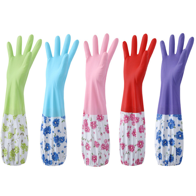 Indų plovimo valymo pirštinės Patvarios vandeniui atsparios valymo guminės ilgos rankovės indų plovimui Aksominis pamušalas Buitinė pirštinė