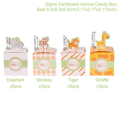 20 tk Loomade kommikarbid Metsikud ühe sünnipäevapeo kujundusega lastele mõeldud kinkepakendi karbikott Safari sünnipäevapeo džungli loomakast