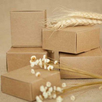10бр. Винтидж кутии за подаръци от крафт хартия Сватба, Коледа, Рожден ден, Картонена опаковъчна кутия Направи си сам ръчно изработена кашон за съхранение на бонбони