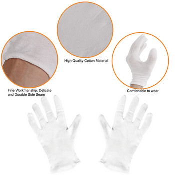 Памучни работни ръкавици Бели тънки Еластични голфове за многократна употреба Сухи ръце Овлажняващи Козметични Екзема Ръце Спа Монети Инспекция на бижута