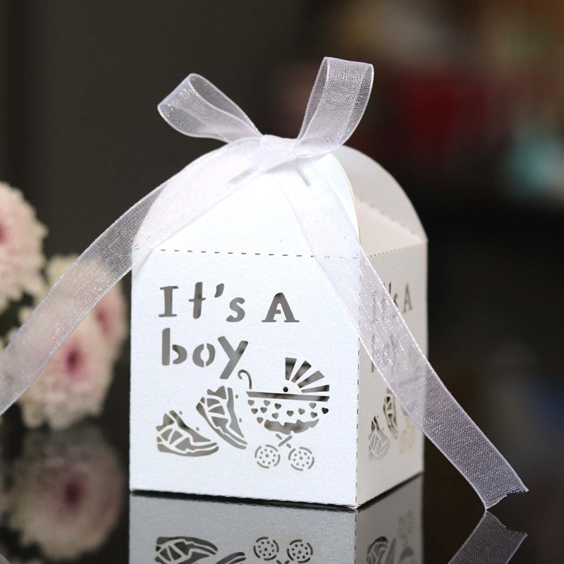 Slatke male kutije za pakiranje slatkiša za grickalice To je dječak plava poklon kutija s vrpcom za Baby Shower Potrepštine za krštenje, rođendanske zabave
