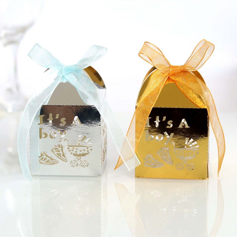 Slatke male kutije za pakiranje slatkiša za grickalice To je dječak plava poklon kutija s vrpcom za Baby Shower Potrepštine za krštenje, rođendanske zabave
