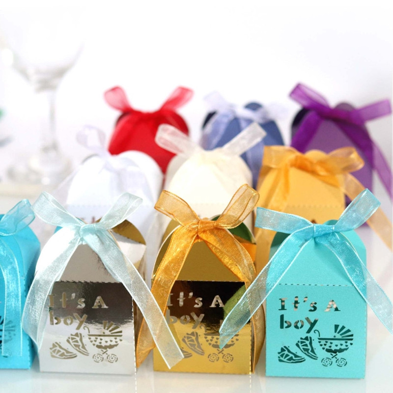 Slatke male kutije za pakiranje slatkiša za grickalice To je dječak plava poklon kutija s vrpcom za Baby Shower Potrepštine za krštenje, rođendanske zabave